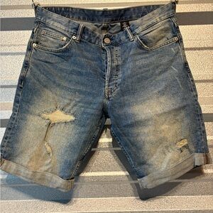 Men's Blue Distressed Denim Shorts
